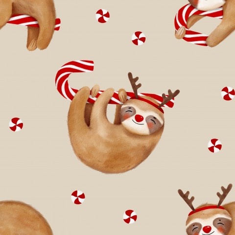 Wasserdichter Stoff christmas sloths beige