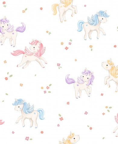 Jersey Colorful Unicorns White 20x20cm
