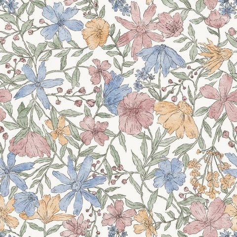  Tela di cotone Giardino di fiori colorati Agatha - Moltiplica la natura nel tuo progetto di cucito! Scambia colori e motivi floreali su questo leggero e
