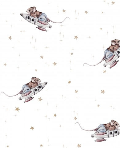  Tela di cotone dall'aura cosmica: Cosmic Mouse Ver1 in bianco, ideale per progetti tessili unici, da cucire al metro.
