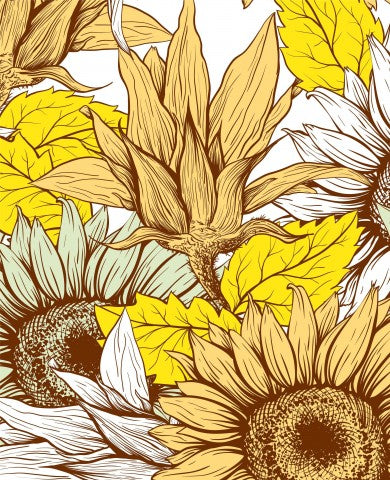 Wasserdichter Stoff Cozy Season Line Art Sunflowers