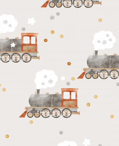 Canvas cotton with a train and stars on it