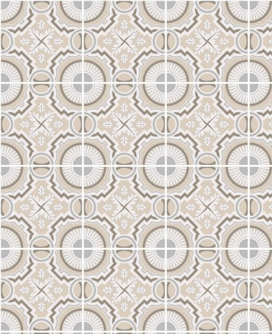 Jersey Creamy beige geometric floral tiles
