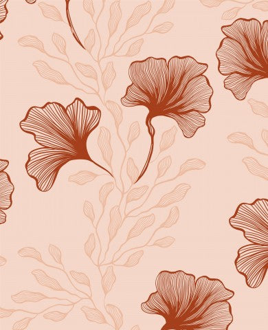 Jersey Creamy Brown Line Art Flowers
