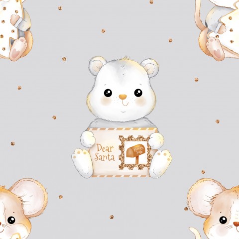 Wasserdichter Stoff cute christmas bear and mouse grey