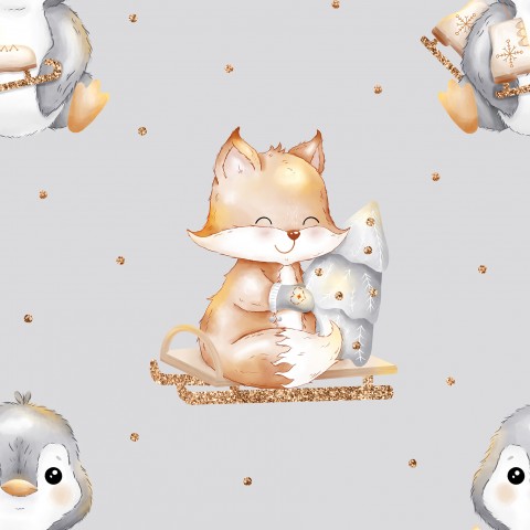 Wasserdichter Stoff cute christmas penguin and fox grey