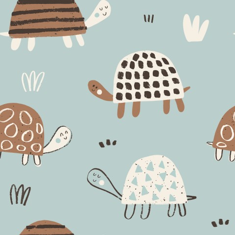 Canvas Baumwolle Schildkröten auf blauem Hintergrund
