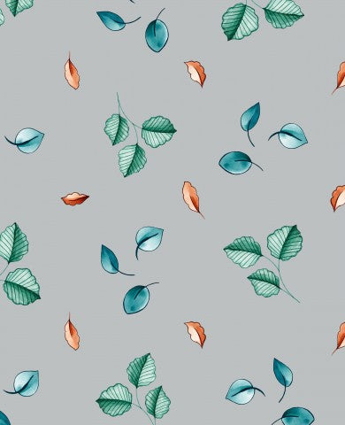 Musselin Cute Watercolor Leaves on Neutral Gray