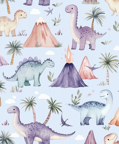 Jersey Cute Watercolour dinosaurs on blue