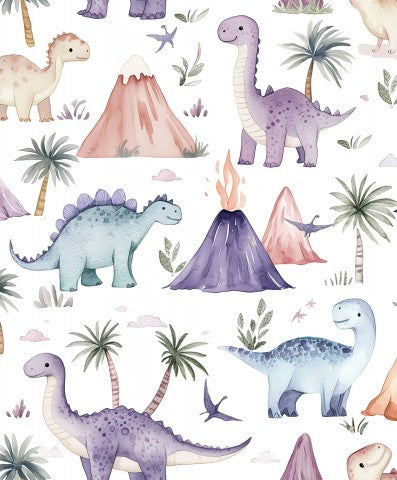  Maglia a coste con dinosauri e palme in acquerello