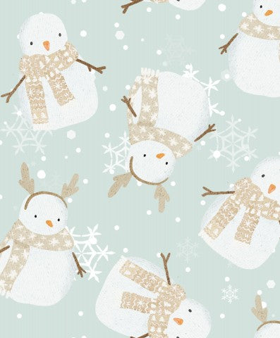 Muslin Cute Winter Christmas snowmen on blue