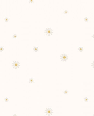 Muslin a white and yellow daisy wallpaper