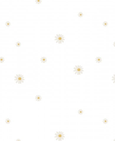 Satin de coton marguerites blanches et jaunes sur fond blanc
