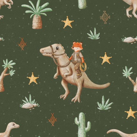 Dinosaures et cactus en satin de coton