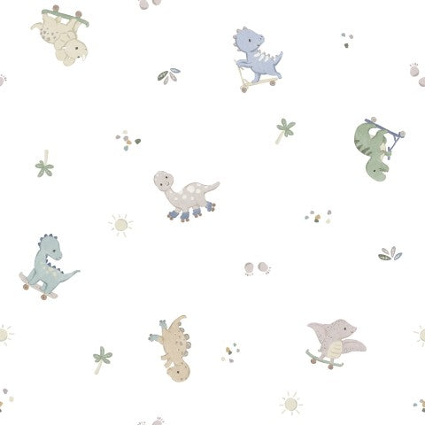 Wasserdichter Stoff Dinos Tossed White 16x16cm