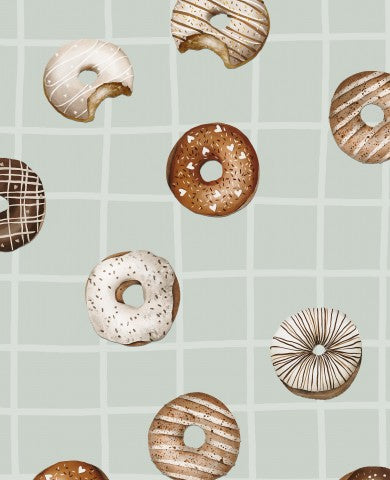 Canvas cotton pattern of donuts on a checkered background