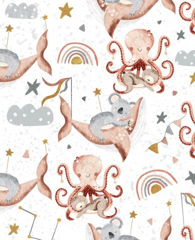 French Terry einem Oktopus und anderen Tieren darauf