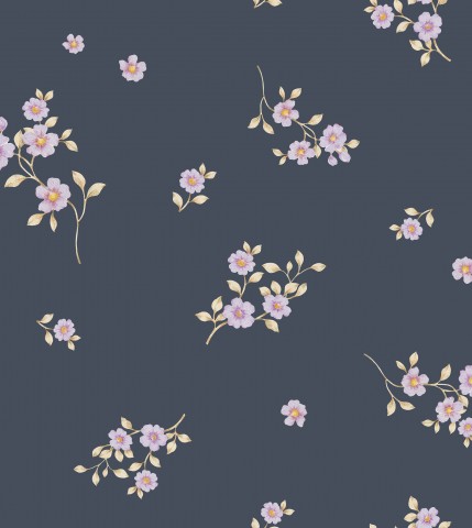  Motivo floreale Panama con fiori rosa su sfondo blu scuro