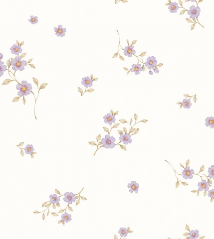  Mussola su sfondo bianco con fiori e foglie viola