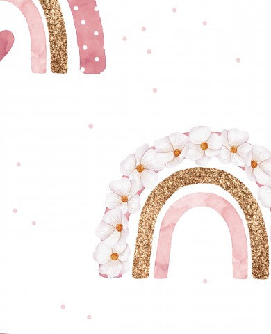  French Terry acquerello arcobaleno e fiori rosa