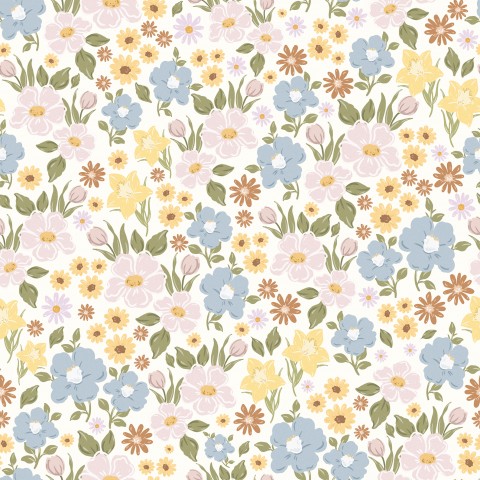  Motivo floreale in cotone satinato nei colori pastello
