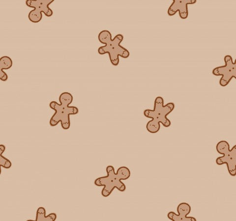 Canvas cotton pattern of gingerbread men on a brown background