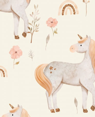 Jersey unicorns, rainbows and flowers, ecru, maxi