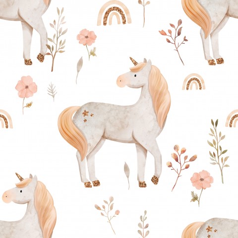 Jersey unicorns rainbow and flowers white