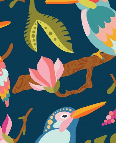 Jersey Kingfisher and Magnolias large dark blue