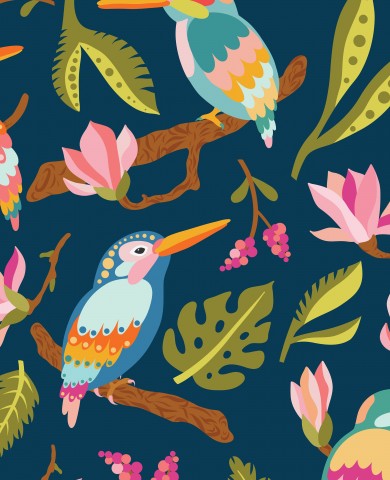 Jersey Kingfisher and Magnolias small dark blue