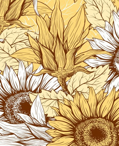 Wasserdichter Stoff Elegant Line Art Sunflowers