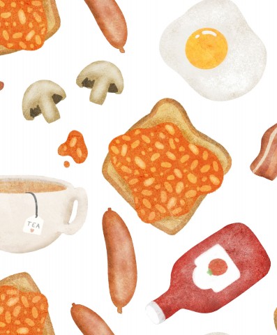 Motif en satin de coton d'un petit-déjeuner britannique