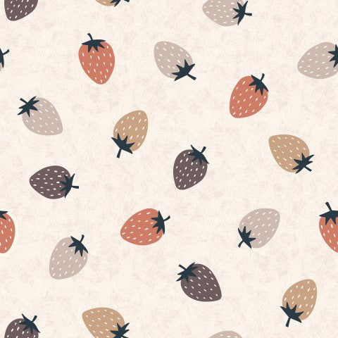 Fraises en French Terry sur fond beige