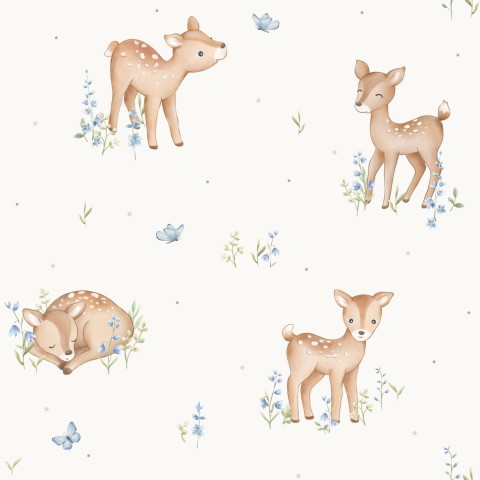 Wasserdichter Stoff Fawn Blue Flower OffWhite