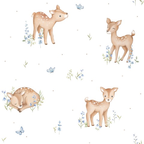Canvas cotton seamless wallpaper with deer and flowers