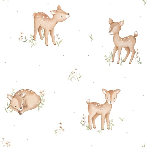 Canvas cotton pattern of baby deer on white background