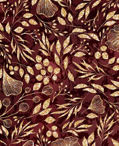 Wasserdichter Stoff Festive Gold Leaves on Red