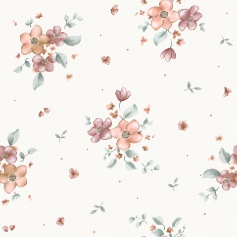 Jersey Floral Anya Orange OffWhite 12x12cm