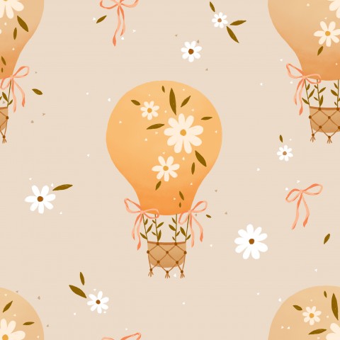 Wasserdichter Stoff Floral hot air balloon Beige