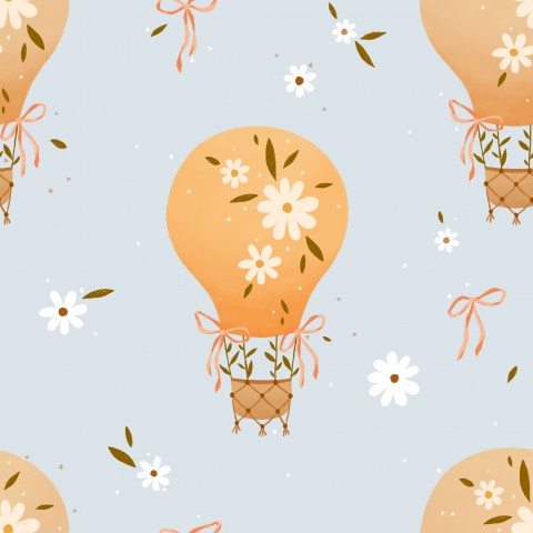 Wasserdichter Stoff Floral hot air balloon Blue
