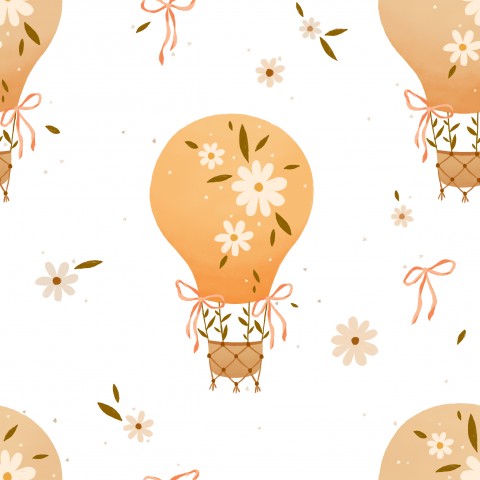 Wasserdichter Stoff Floral hot air balloon White