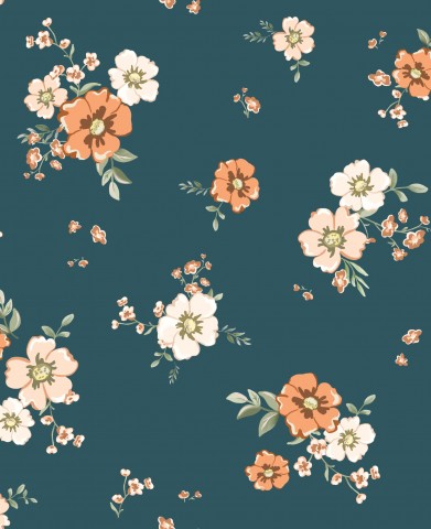 Jersey Floral Lori Orange Teal 20x20cm