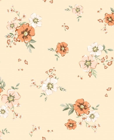 Jersey Floral Lori Orange Yellow 20x20cm
