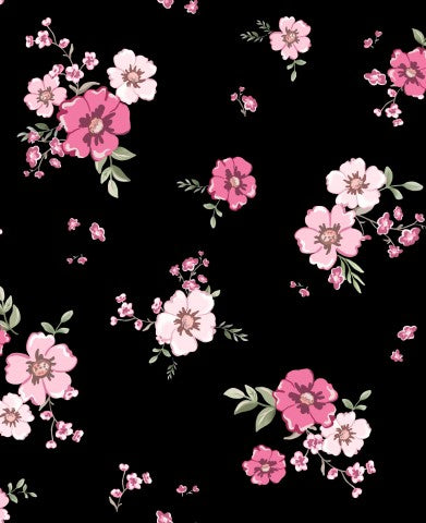Jersey Floral Lori Pink Black 20x20cm