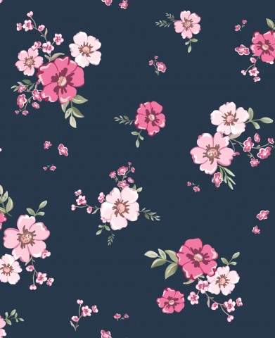  Tessuto impermeabile con fiori rosa su sfondo blu scuro