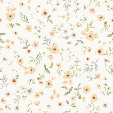 Waterproof Fabric Floral Malin Yellow OffWhite