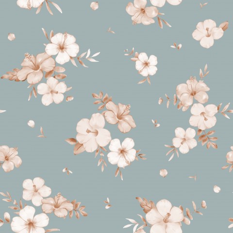 Jersey Floral Nalani Brown DuskyBlue 18x18cm