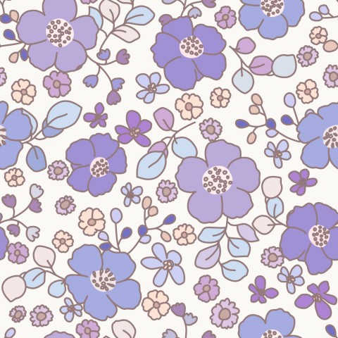 Wasserdichter Stoff Floral Nora Purple OffWhite 16x16cm