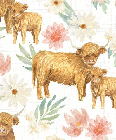 Jersey Floral Highland Cow with Daisies