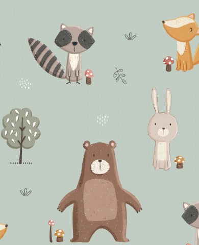 Wasserdichter Stoff Forest animals mint